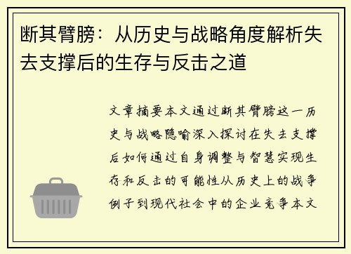 断其臂膀：从历史与战略角度解析失去支撑后的生存与反击之道