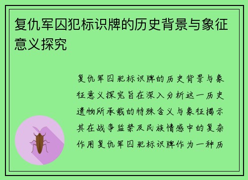复仇军囚犯标识牌的历史背景与象征意义探究